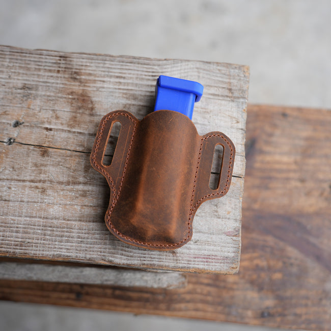 Genuine Leather Tactical Double Mag Magazine Holde fit 9mm, .40 or .45 Caliber Pistol Mag | Single Double Stack | IWB or OWB Mag Pouch Holster 01 (Copy) (Copy) Hover Image