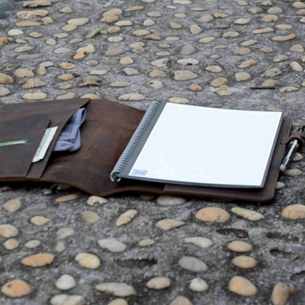 Rocketbook Cover Distresse Genuine Leather Notebook Cover for Everlast Fusion Moleskin A5 Executive 6  x 8.8  / A4 Letter Size 8.5 x 11 inch