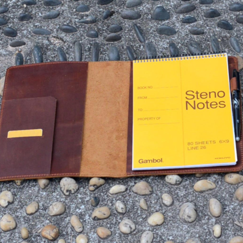 Personalized Genuine Leather Notebook A5 Notepad Cover for Steno Notes 6  x 9  , Top Spiral Notebook Rocketbook Flip Executive  6  x 8.8