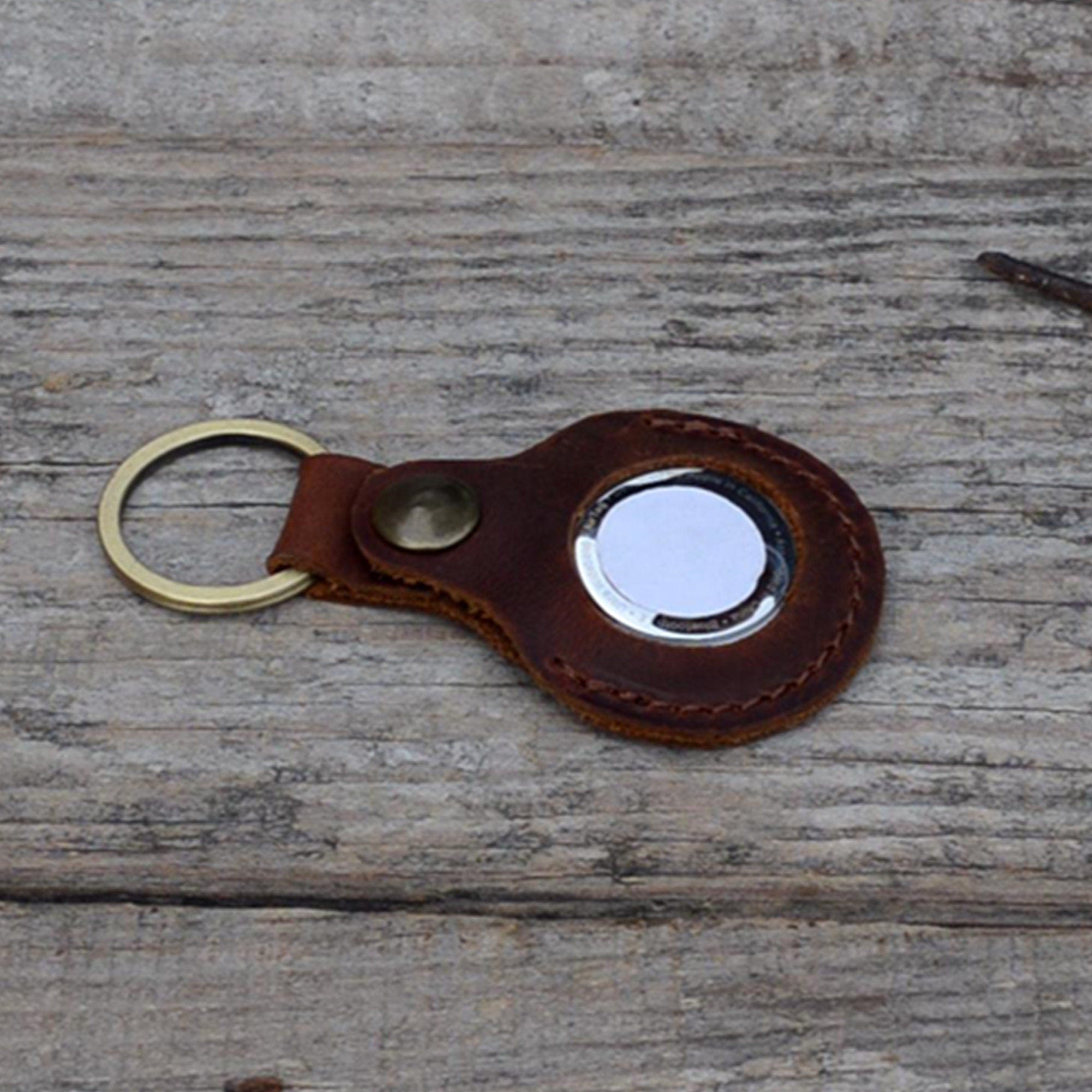 Vintage Genuine Leather Case for AirTag with Key chain, Keys Retro Crazy Horse Leather Full Body Protective,  Apple AirTags Backpacks 02 - JJNUSA®