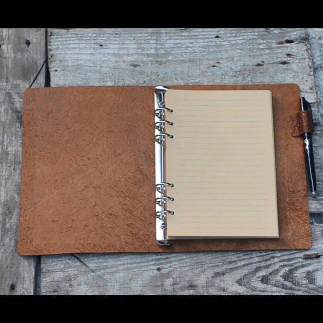 Personalized Simple A5 leather ring binder notebook cover A5  Diary Cover  Leather  distressed leather A5 refillable refill journal diary Hover Image