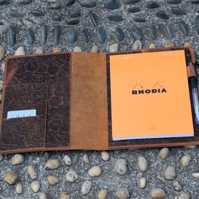 Personalized Genuine Leather Notebook Notepad Cover for A5 RHODIA pad No 16 A5  5.8  x 8.3  ,   Notebook Leather Hover Image