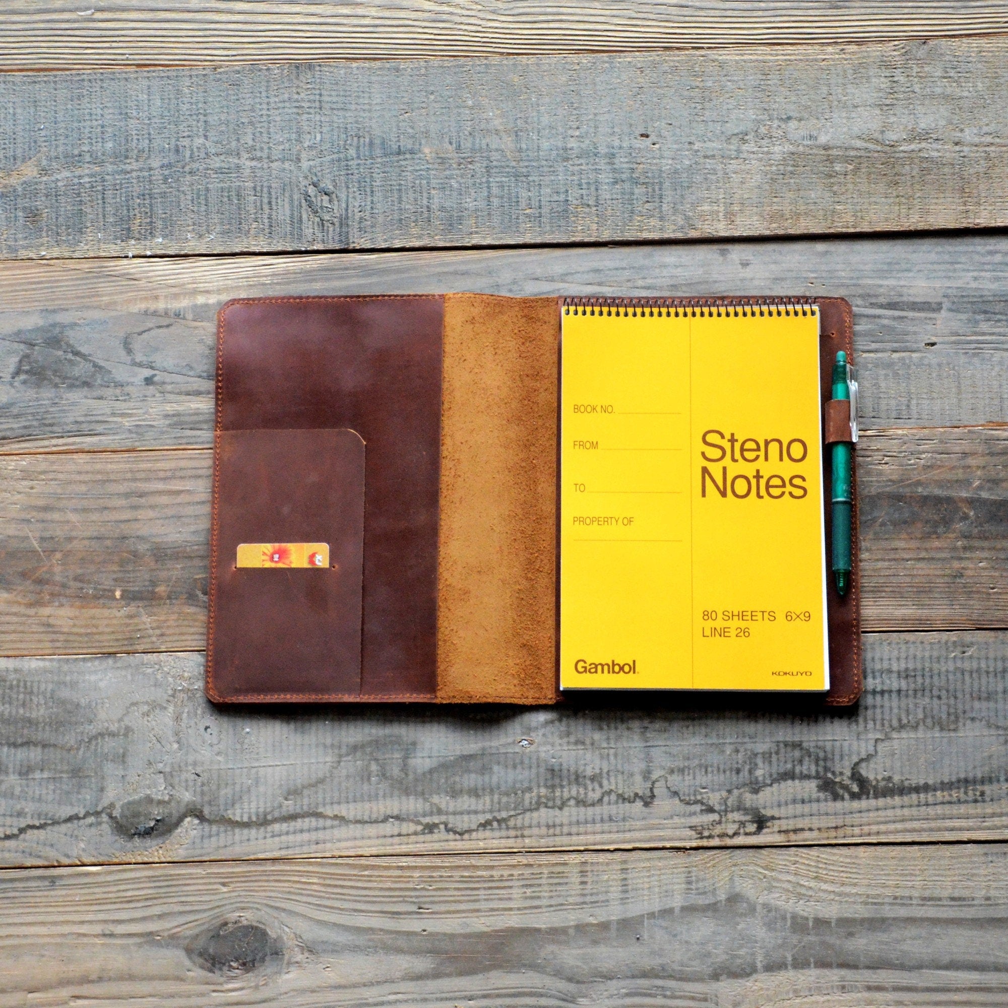 Personalized Genuine Leather Notebook A5 Notepad Cover for Steno Notes 6  x 9  , Top Spiral Notebook Rocketbook Flip Executive  6  x 8.8