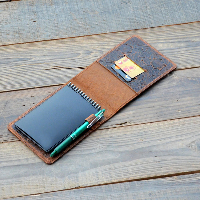 Genuine Leather Notebook Cover for Field Notes  Spiral Bound Memo Notebook   Ruled and Graph Paper 3.5” x 5.5“ ,   Rocketbook Mini Hover Image