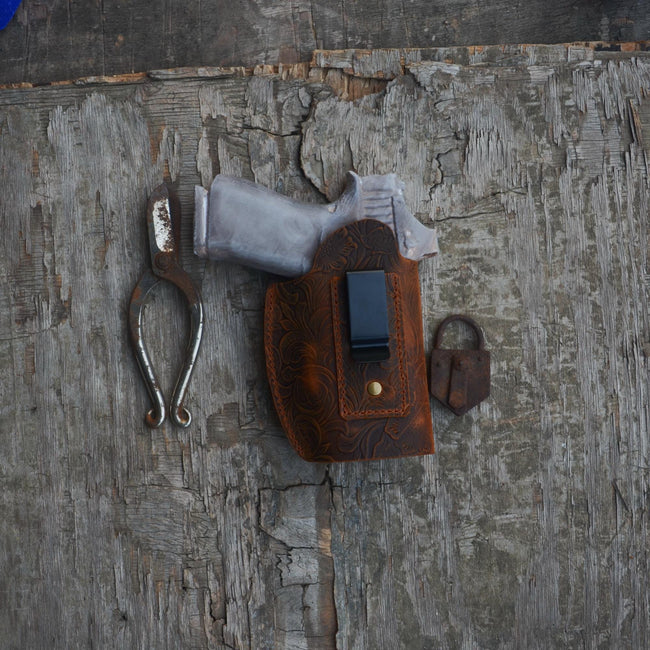 Genuine Leather Gun Holster Iwb , Owb glock 34 Surefire X300 and RMRSight Red Dot Optic Cut Holster Hover Image