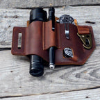 Genuine Leather Multitool Belt Swiss Army Knife Sheath , EDC  Holder Flashlight Holder , Pen Holder and Keychain Clip, Knives Sheath Holster - JJNUSA®