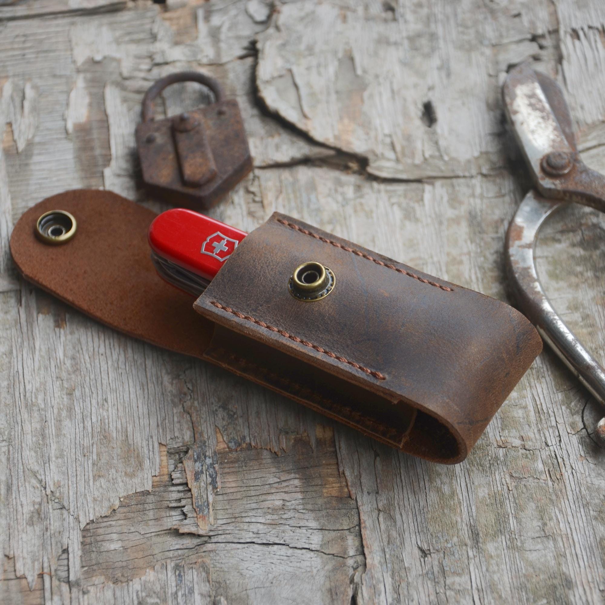 Genuine Leather for Swiss Army Victorinox 91 mm Knife Slip with belt loop Huntsman/Explorer/Deluxe tinker  , Knives Sheath Holster Champ