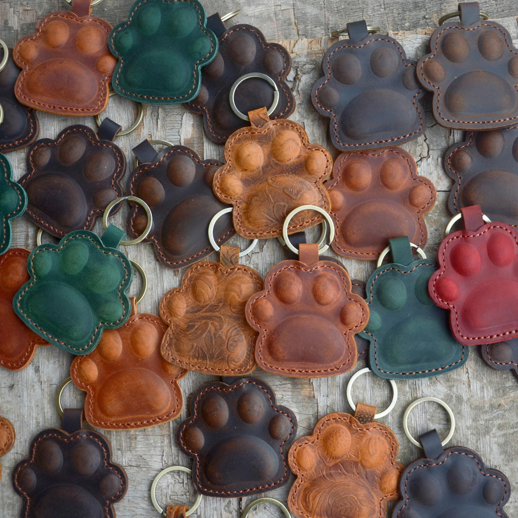 Dog Paw Leather KeyChain Gift Women Men  Key Ring Holder   Leather Belt Keychain , Heavy Duty Clip Key Rings Puppy Doggie Lover key chains