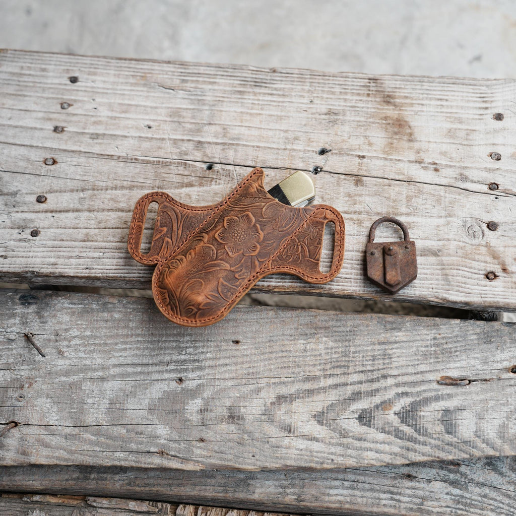 Leather Folding Knife Sheath for 4 - 5  inch Knives Pocket , Leather Knives Holder  Holster , EDC Leather for spyderco military 2 Pouch