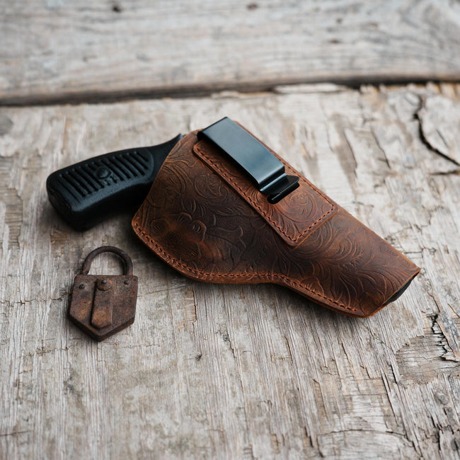 Leather IWB Holster, Fits Most J Frame Revolvers - SP101 LCR/Smith and Wesson Bodyguard/Taurus 50 85  Most Holsters Guns Hover Image