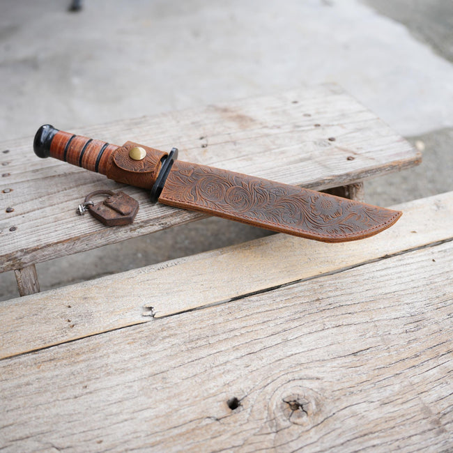 Leather Knife Sheath for Ka Bar  BK7 Hunting Knife  , Straight Holster Knife  Blade   Belt Sheath for KA-BAR  BK-7  Fixed Blade Knife Hover Image