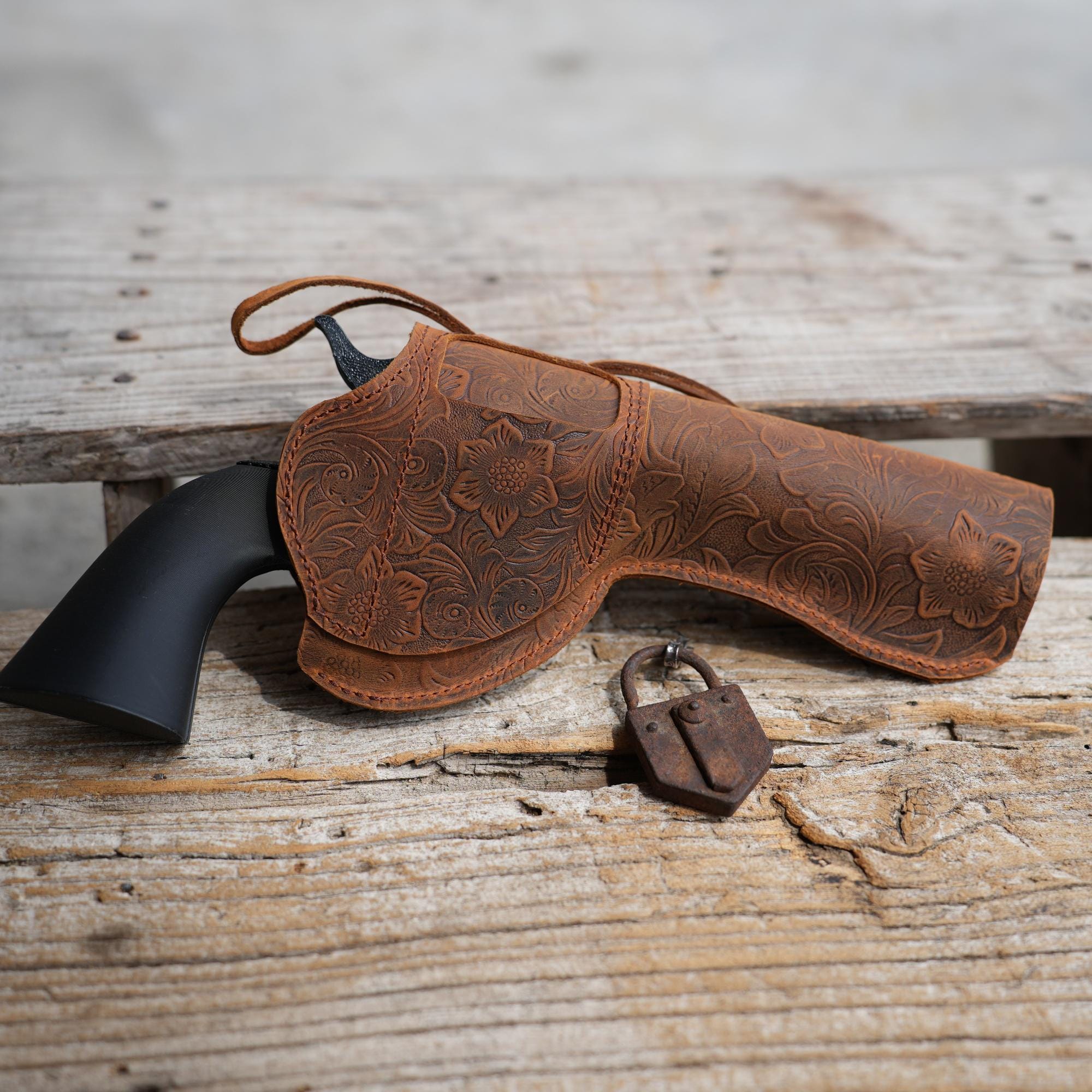 Genuine Gun Leather 22 Revolver Holster, Heritage Rough Rider, Ruger Wrangler, Colt New Frontier and Single Action Six Gun Pistols 5.5" 6.5"