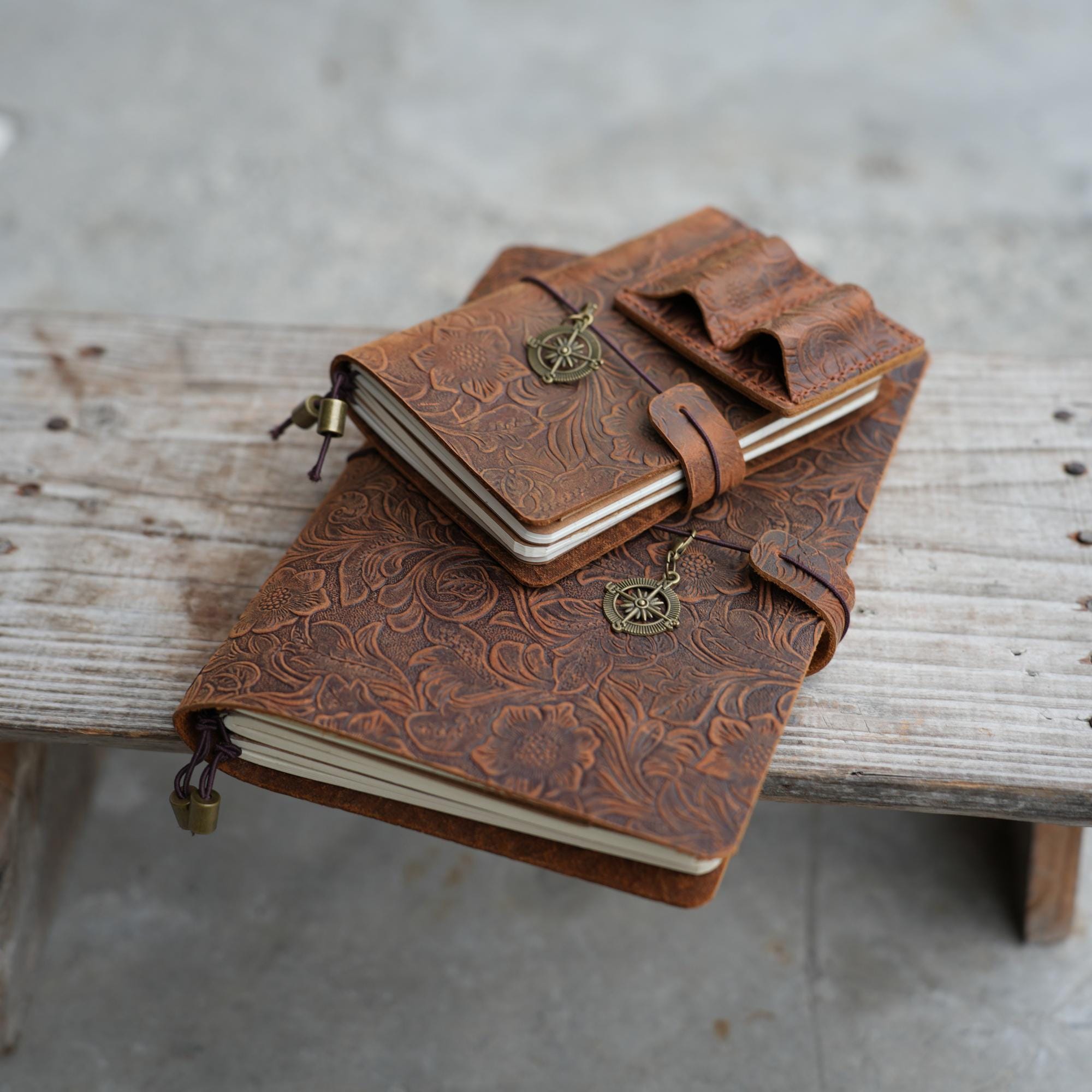 Personalized Handmade Travel Leather Bound Refillable Journal | A5 Leather Journal | Travel Gifts for Him Her Field Notes A6 Leather Journal