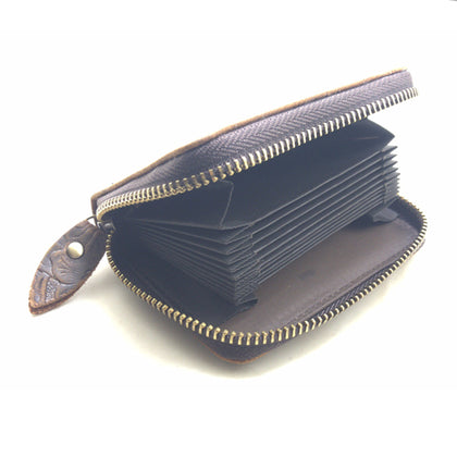 JJNUSA Men Minimalist Leather Wallet Card Holder Distressed Gifts Zipper wallet