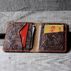 Distressed Men's Minimalist Leather  Wallet Card Holder Flower Brown - JJNUSA