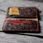 Distressed Men's Minimalist Leather  Wallet Card Holder Flower Brown - JJNUSA