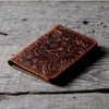 Distressed Men's Minimalist Leather  Wallet Card Holder Flower Brown