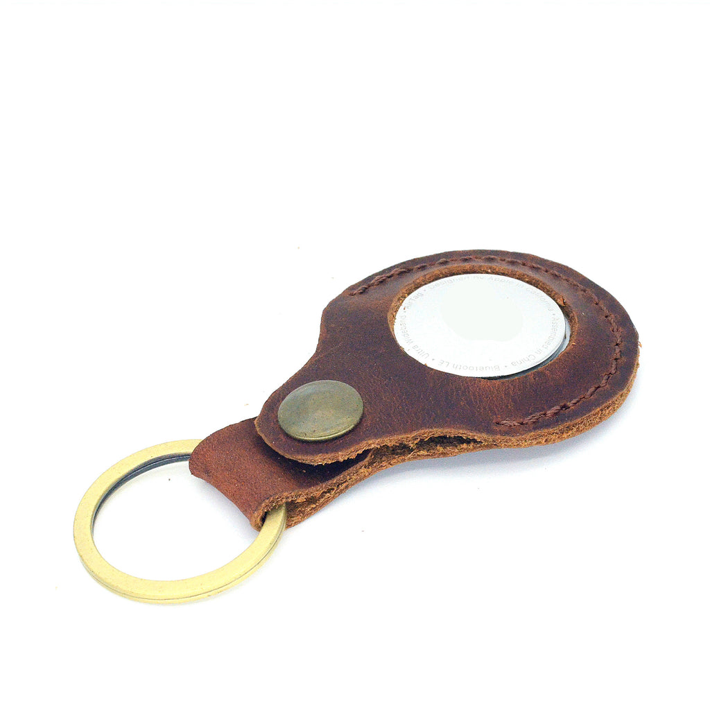 JJNUSA Vintage Genuine Leather Case Compatible with AirTags with Keychain