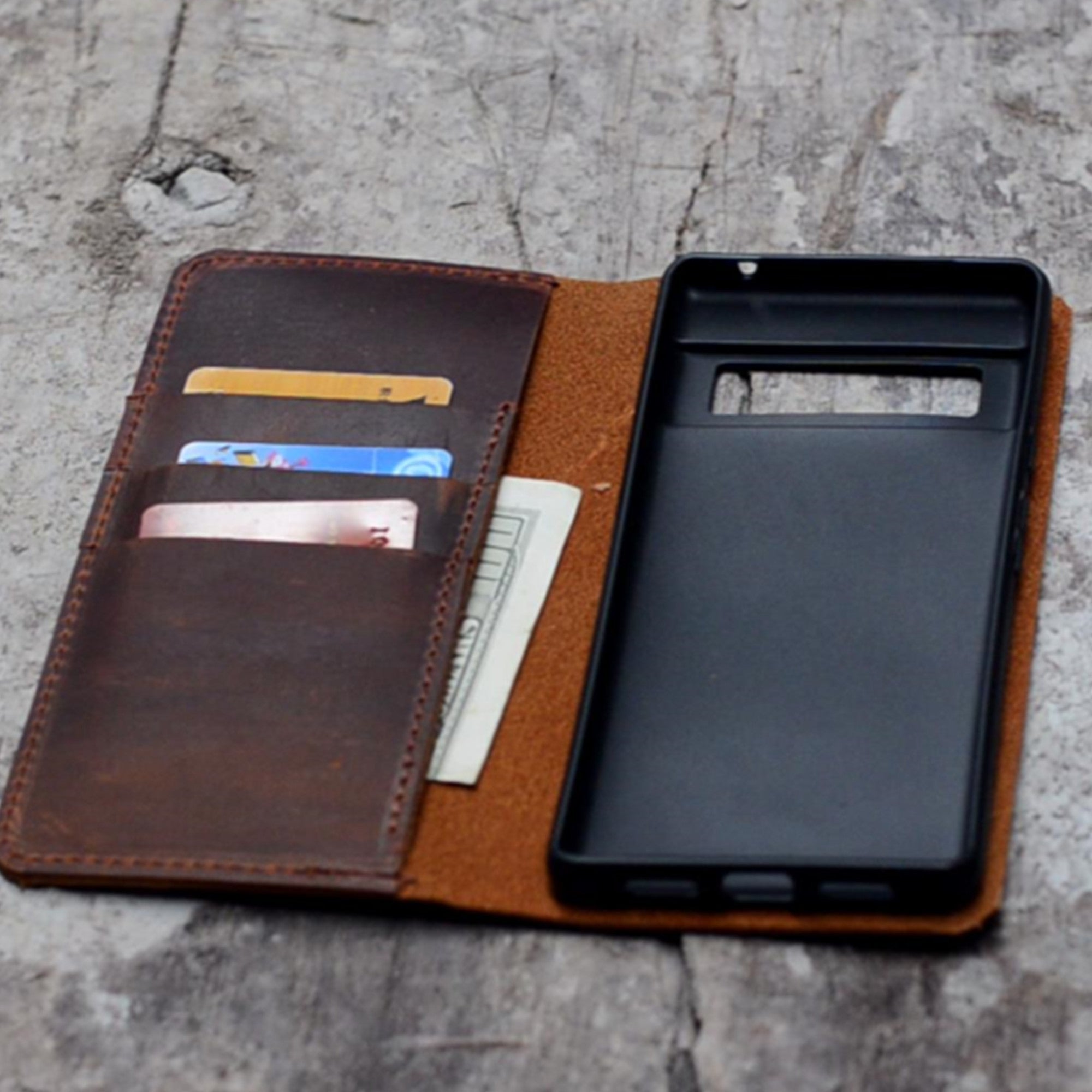 JJNUSA  Genuine Leather Distressed Wallet for Google Pixel 6 Pro  /  pixel 6   Case