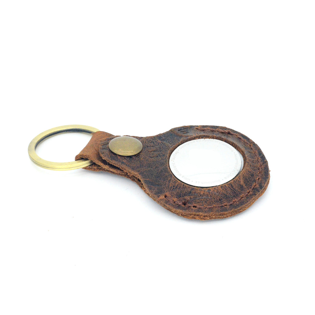JJNUSA Vintage Genuine Leather Case Compatible with AirTags with Keychain