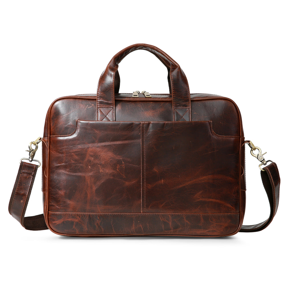 Leather 16" Laptop Briefcase for Men Shoulder Bag Travel - JJNUSA