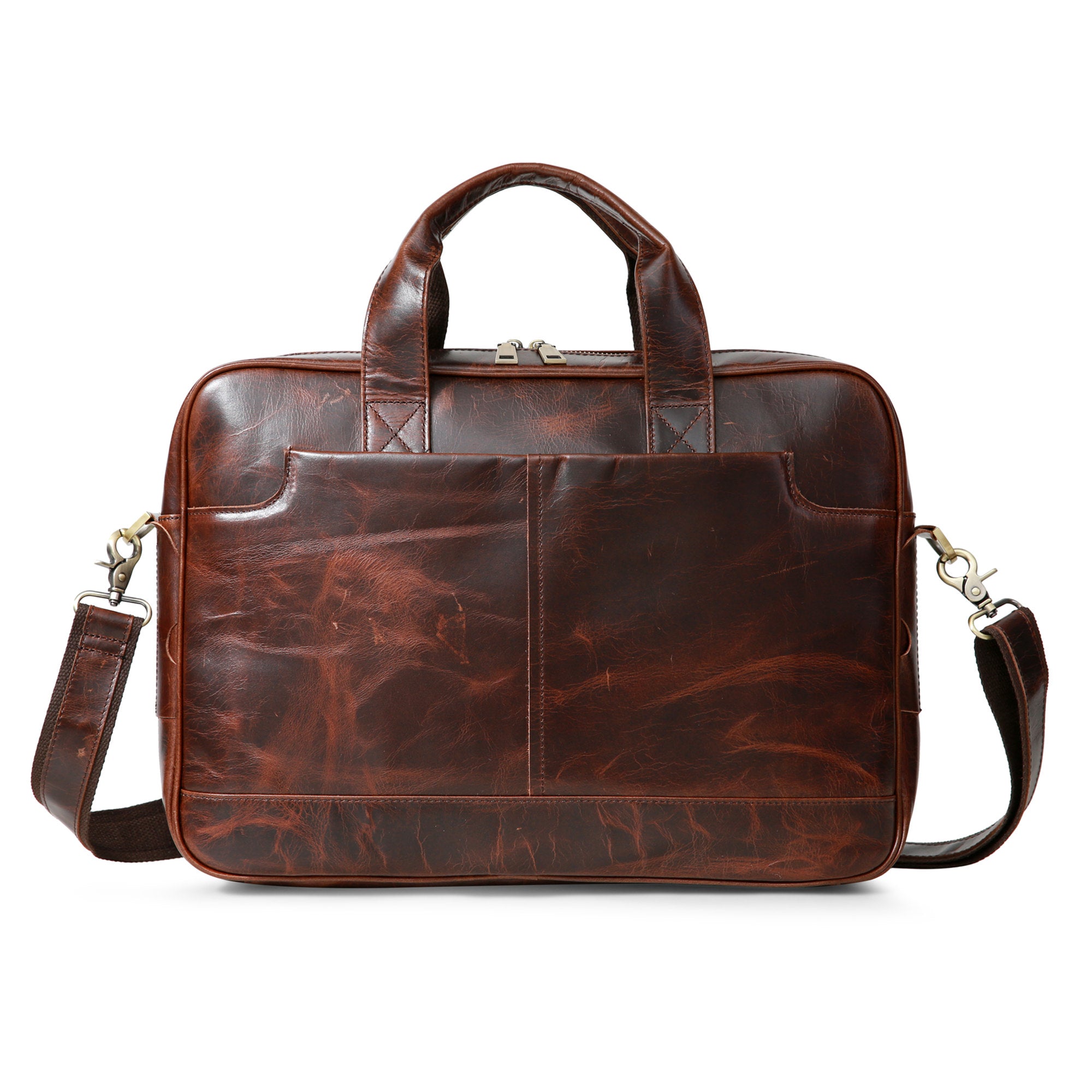 Leather 16" Laptop Briefcase for Men Shoulder Bag Travel - JJNUSA