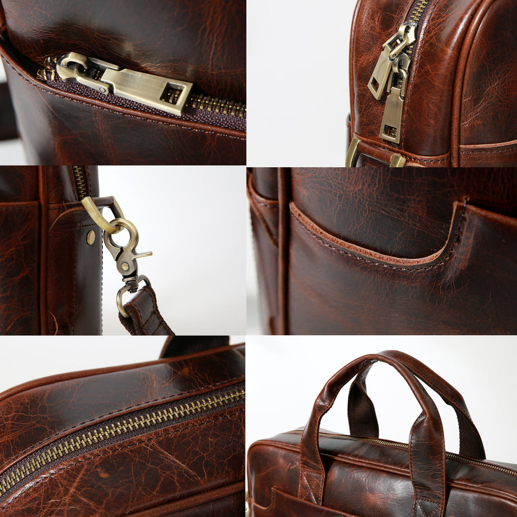 Leather 16" Laptop Briefcase for Men Shoulder Bag Travel - JJNUSA