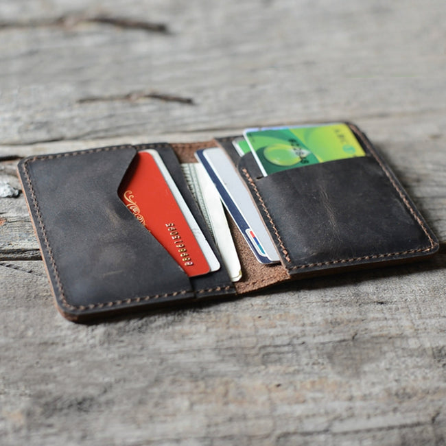 JJNUSA  Minimalist Bifold Wallet Men's Card Holder Distressed Leather Wallet | darkbrown - JJNUSA Hover Image
