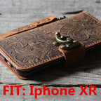 JJNUSA Handmade Genuine leather Vintage Book Style Wallet for Iphone XR 6.1 inches - JJNUSA
