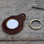 JJNUSA Vintage Genuine Leather Case Compatible with AirTags with Keychain