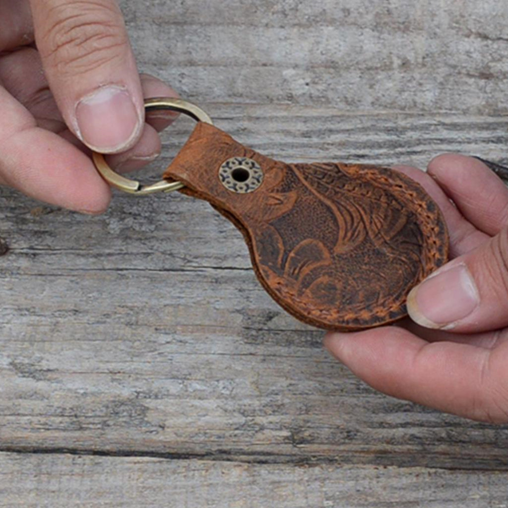 JJNUSA Vintage Genuine Leather Case Compatible with AirTags with Keychain