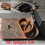 JJNUSA Handmade Genuine leather Vintage Book Style Wallet for Iphone XR 6.1 inches - JJNUSA