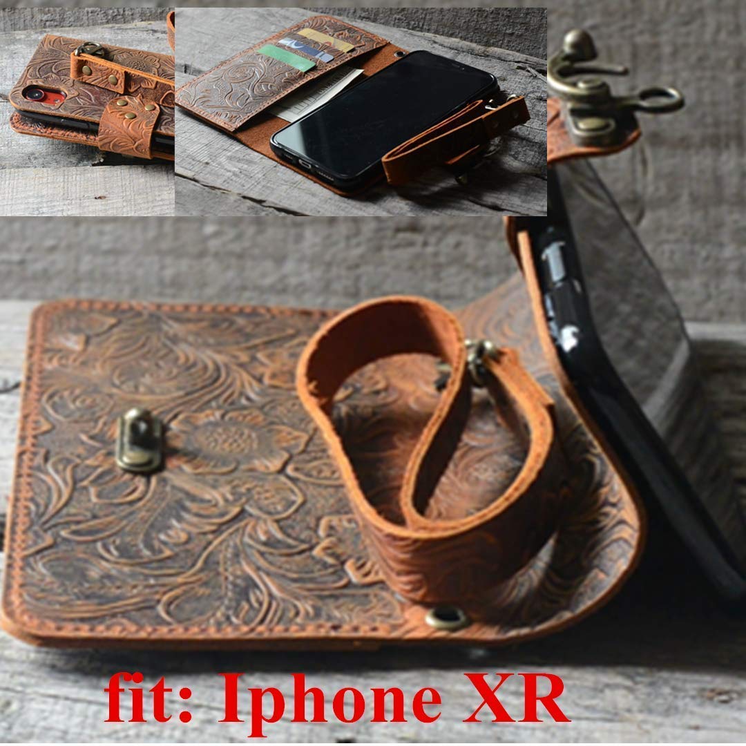 JJNUSA Handmade Genuine leather Vintage Book Style Wallet for Iphone XR 6.1 inches - JJNUSA