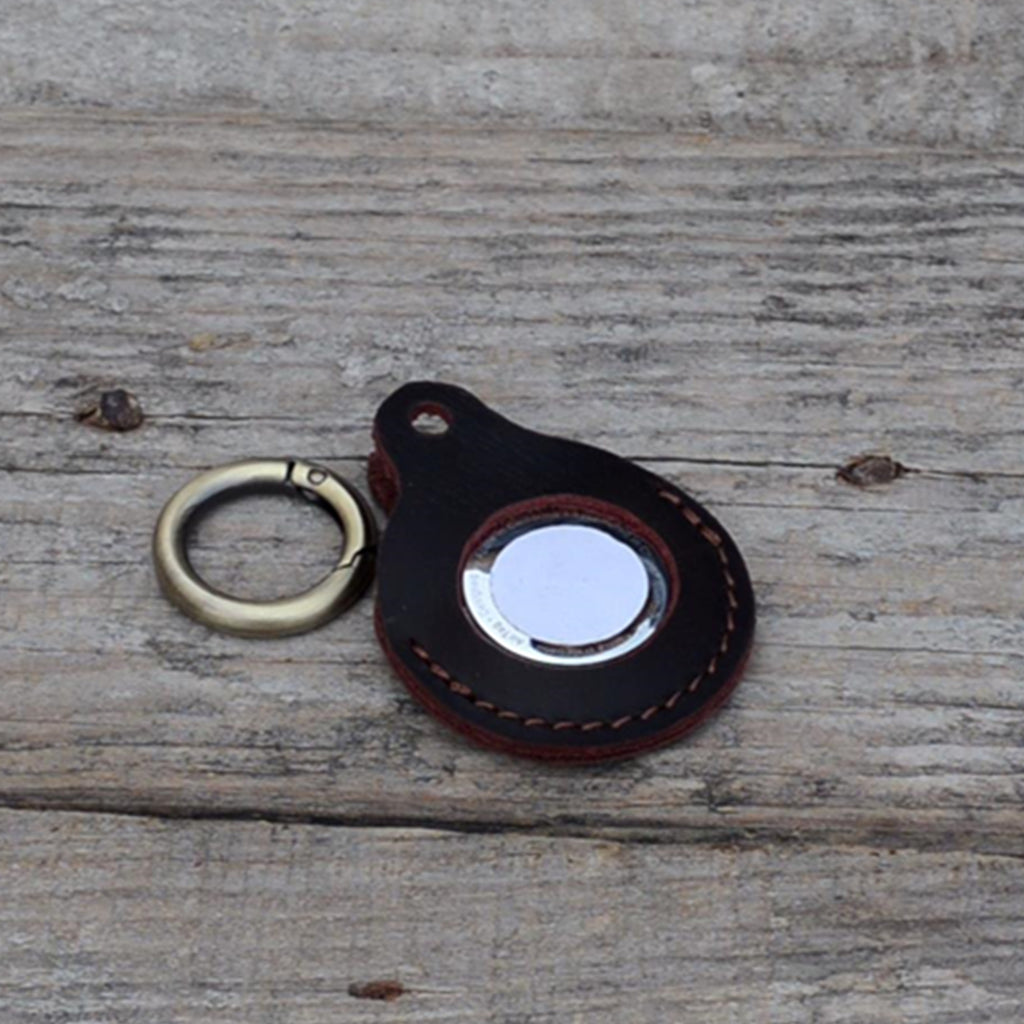 JJNUSA Vintage Genuine Leather Case Compatible with AirTags with Keychain