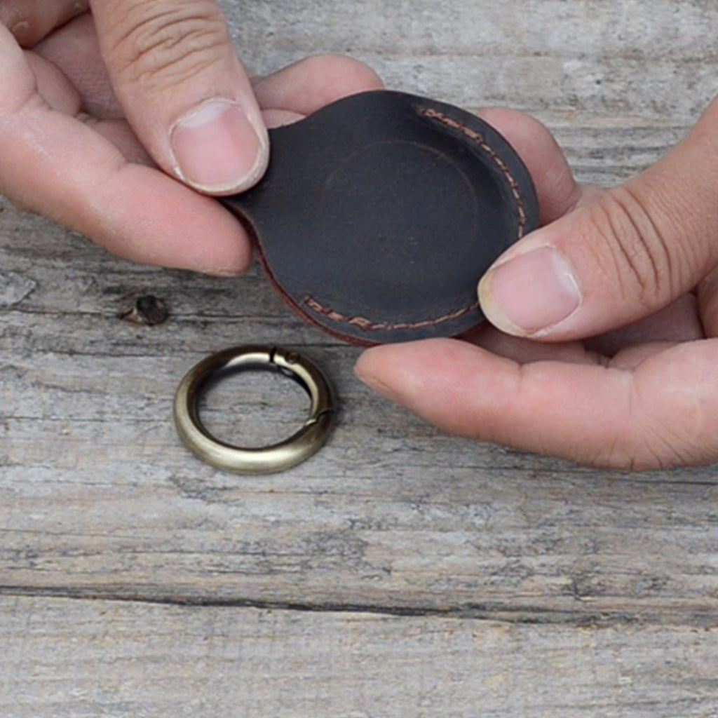 JJNUSA Vintage Genuine Leather Case Compatible with AirTags with Keychain