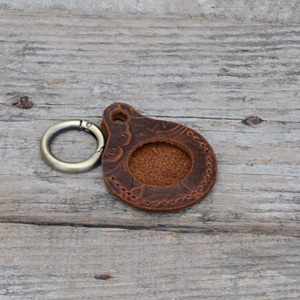 JJNUSA Vintage Genuine Leather Case Compatible with AirTags with Keychain