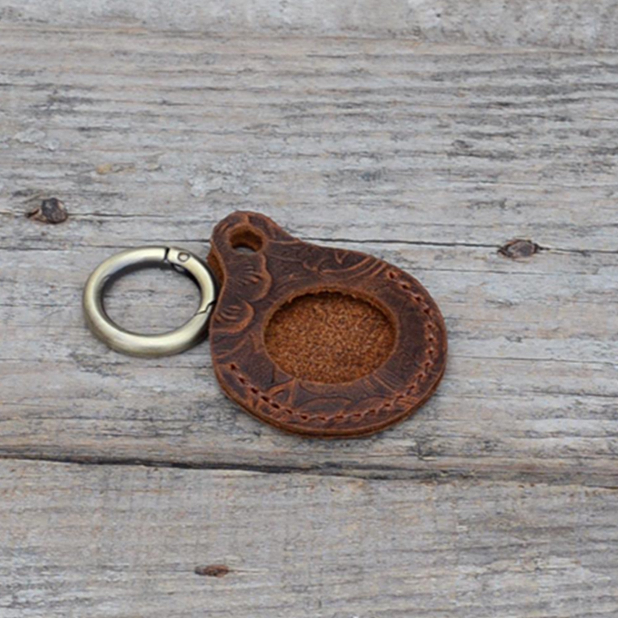 JJNUSA Vintage Genuine Leather Case Compatible with AirTags with Keychain