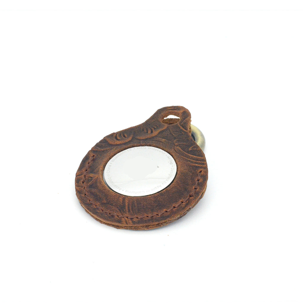 JJNUSA Vintage Genuine Leather Case Compatible with AirTags with Keychain