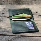 JJNUSA Bifold Wallet, Men's Minimalist Card Holder Distressed Leather Wallet  Green - JJNUSA