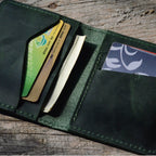 JJNUSA Bifold Wallet, Men's Minimalist Card Holder Distressed Leather Wallet  Green - JJNUSA