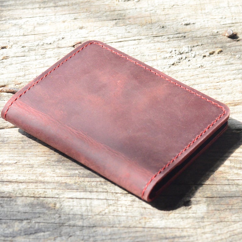 JJNUSA Bifold Wallet, Men's Minimalist Card Holder Distressed Leather Wallet | Red