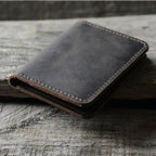 JJNUSA  Minimalist Bifold Wallet Men's Card Holder Distressed Leather Wallet | darkbrown - JJNUSA