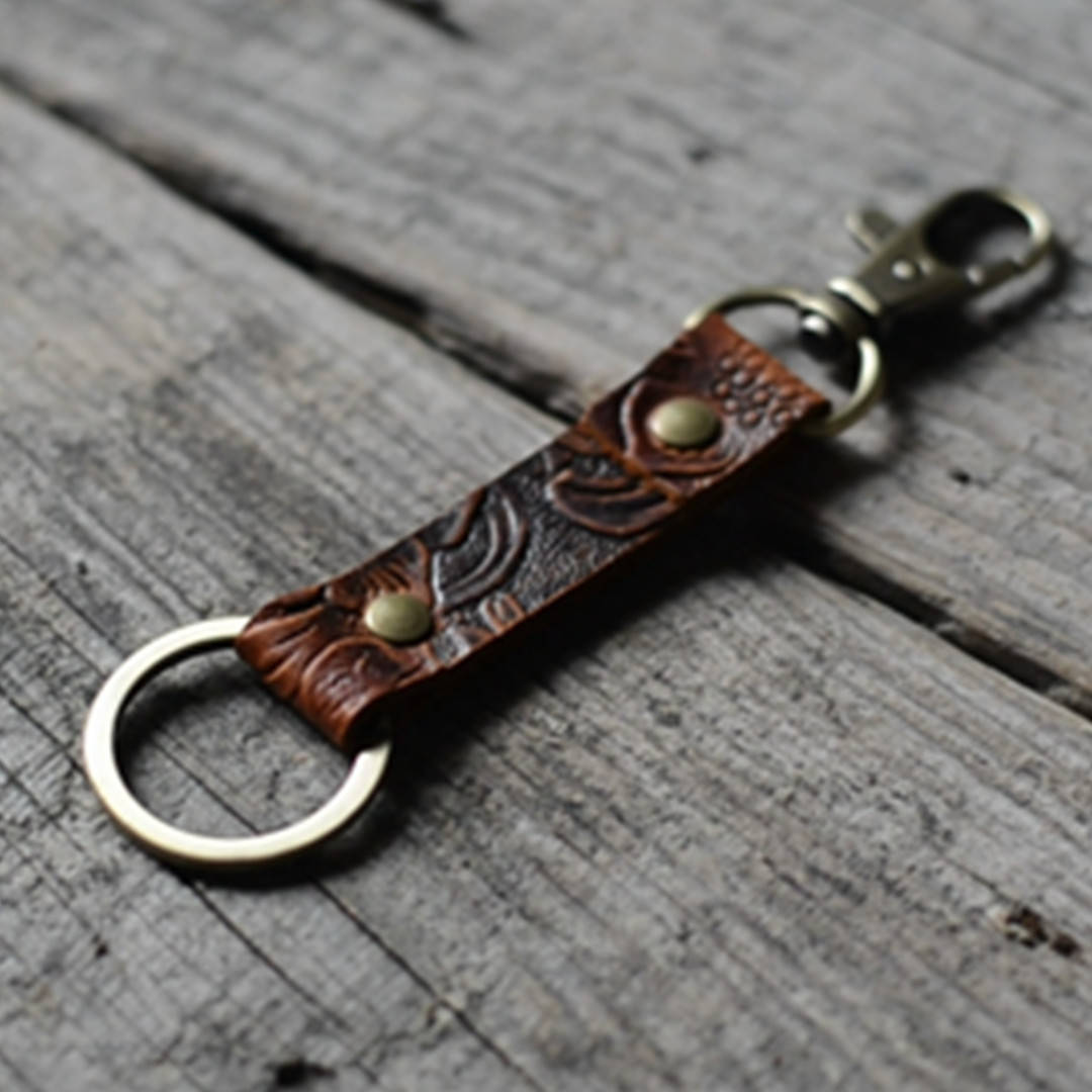 JJNUSA Genuine Leather Keychain Walnut Leather Key Holder Mens Belt Key  Chain Ring Fob