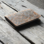 Distressed Genuine Leather Travel Journal Field Notes Cover  for 3.5 x 5.5 Notebook Moleskine Cahier Flower brown - JJNUSA